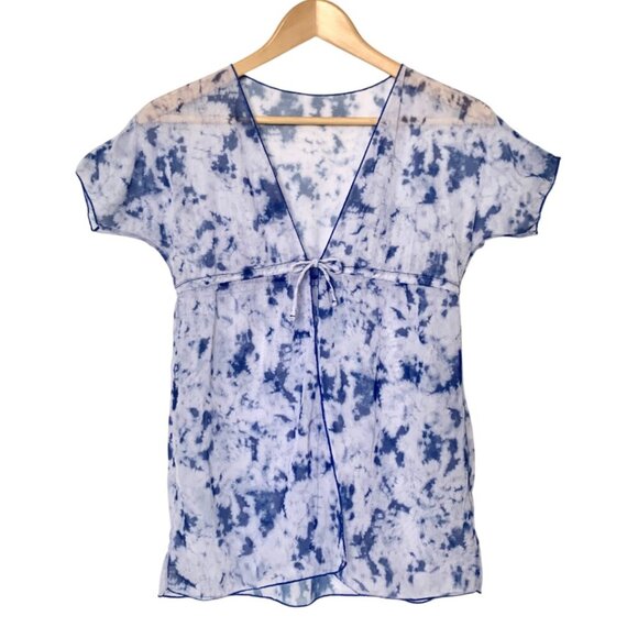 Sheer Mesh Short Sleeve Cloud Cover Up Top Y2K Grunge Light Fairy Whimsigoth - Picture 1 of 14